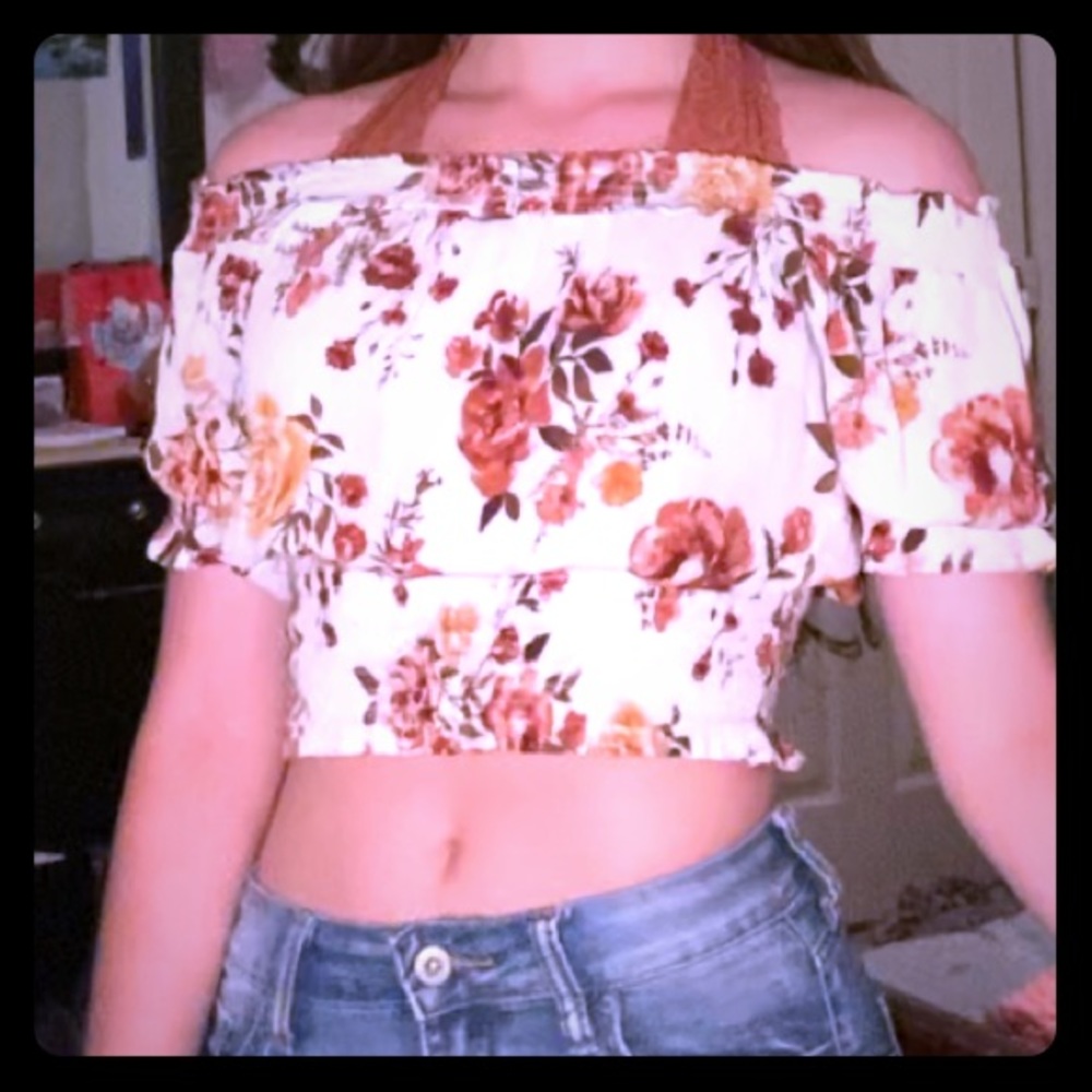 Off the shoulder floral crop top